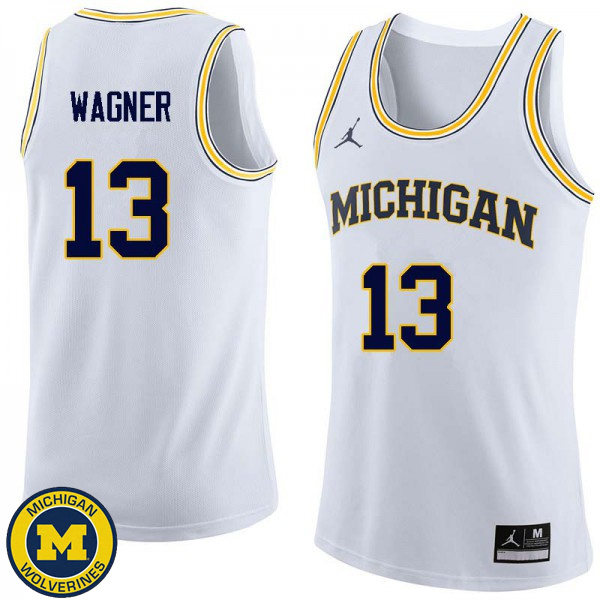 Mens University of Michigan #13 Moritz Wagner White Alumni Basketball Jersey